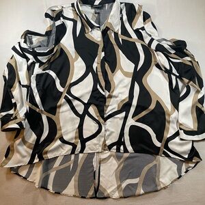 Ashley Stewart Black and Tan Abstract Button Down Shirt Size 26/28